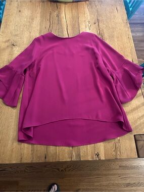 Caroline Rose Julia Matte Crepe Ruffled Sleeve High-Low Top